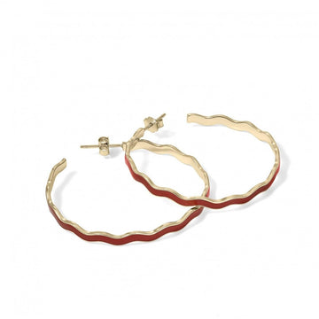 Pendientes aros grandes diseño ondulado con esmalte rojo