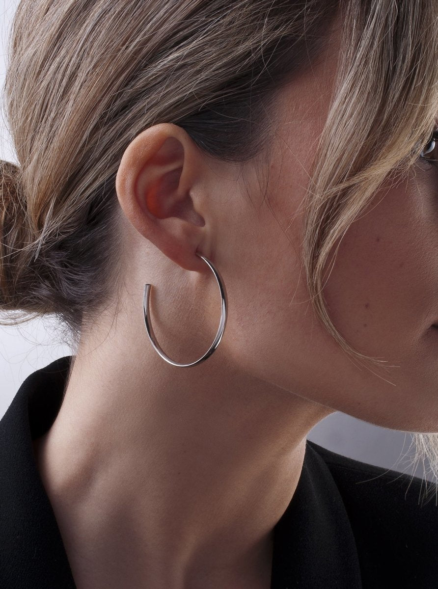 Pendientes aros grandes diseño plata lisa semiabiertos-LINEARGENT