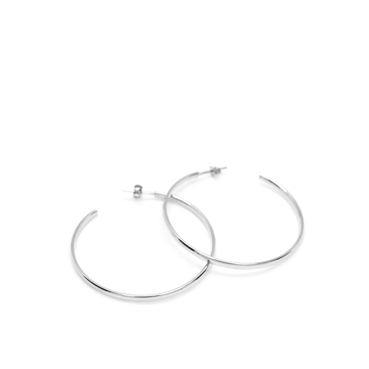 Pendientes aros grandes diseño plata lisa semiabiertos-LINEARGENT