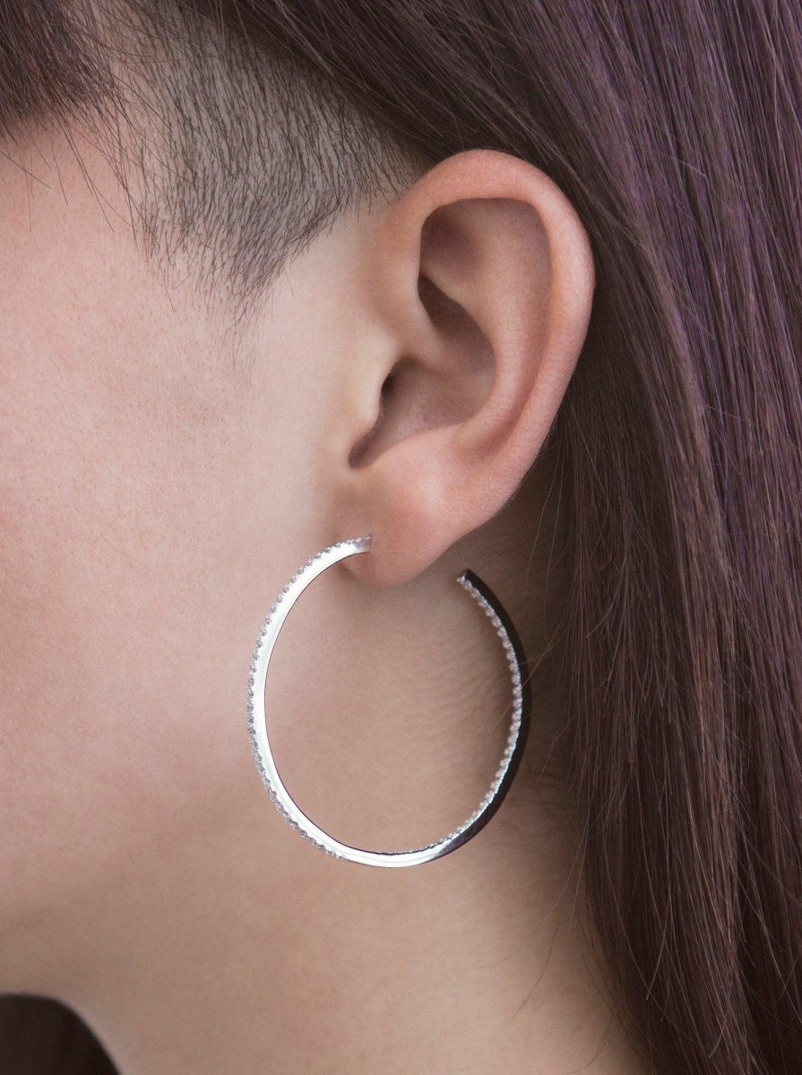 Pendientes aros grandes doble raíl de circonitas y diseño cuadrado-LINEARGENT