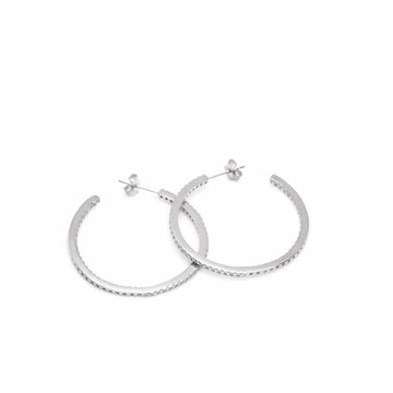 Pendientes aros medianos doble raíl de circonitas y diseño cuadrado