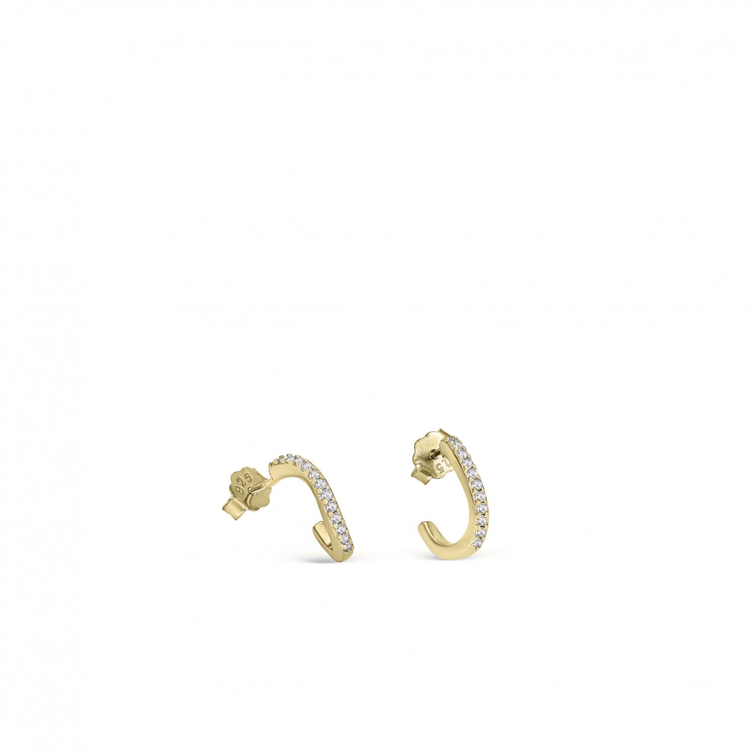 Pendientes aros muy pequeños curvilíneos con circonitas y baño de oro-LINEARGENT