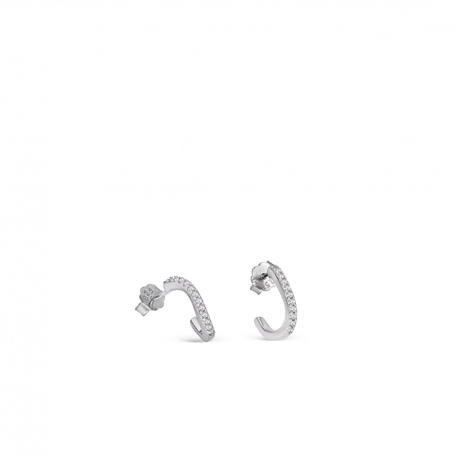 Pendientes aros muy pequeños diseño curvilíneo con circonitas-LINEARGENT