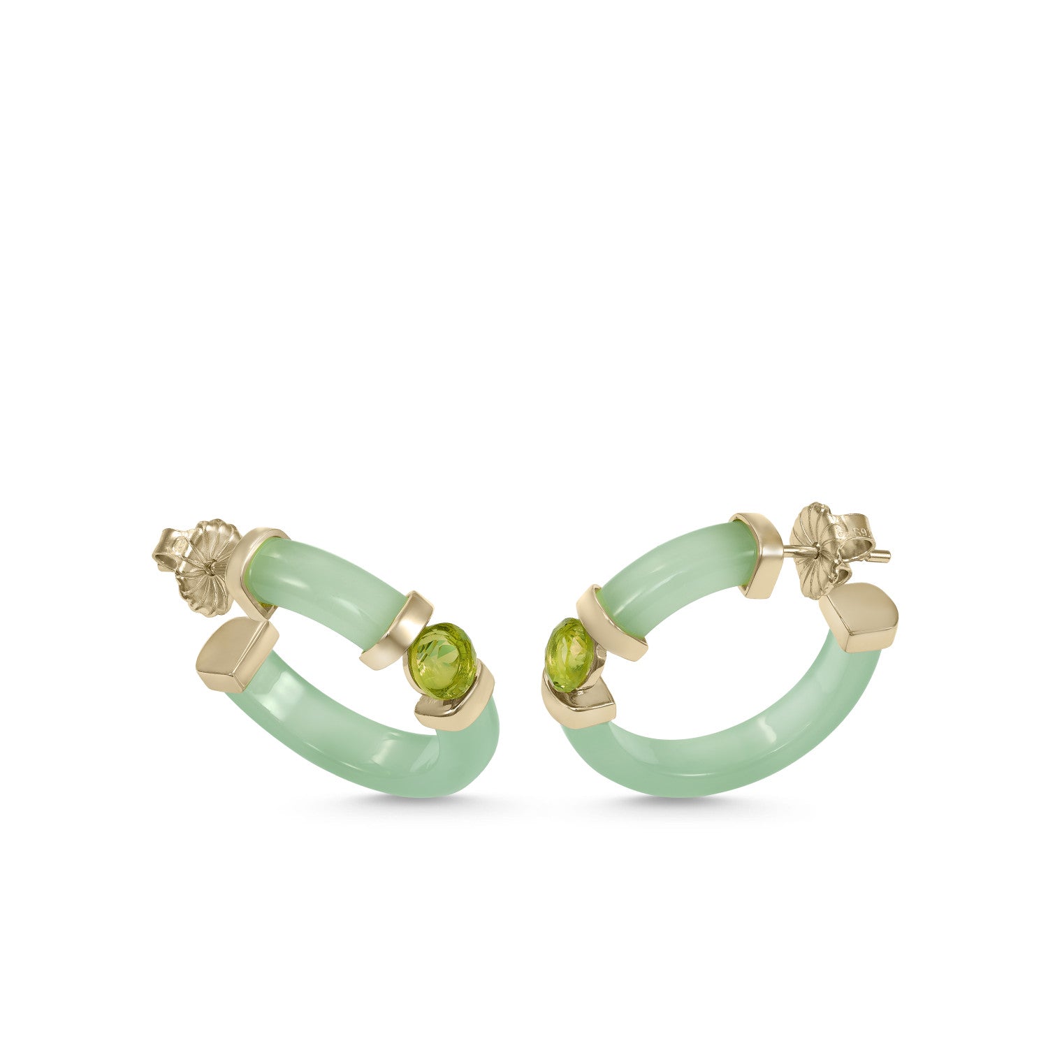 Pendientes aros originales detalle central cuarzo adamantino verde-LINEARGENT