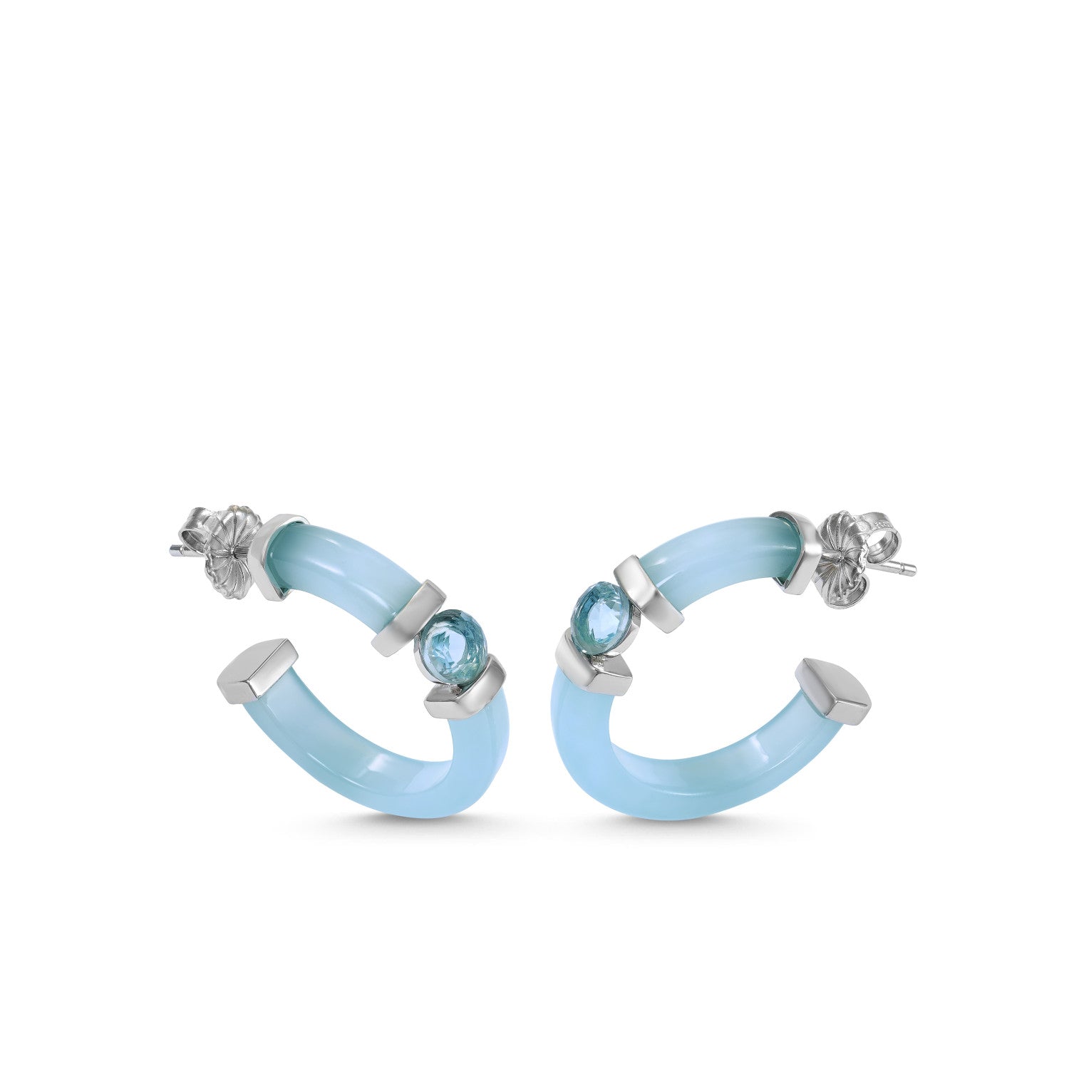 Pendientes aros originales detalle central de gema azul-LINEARGENT