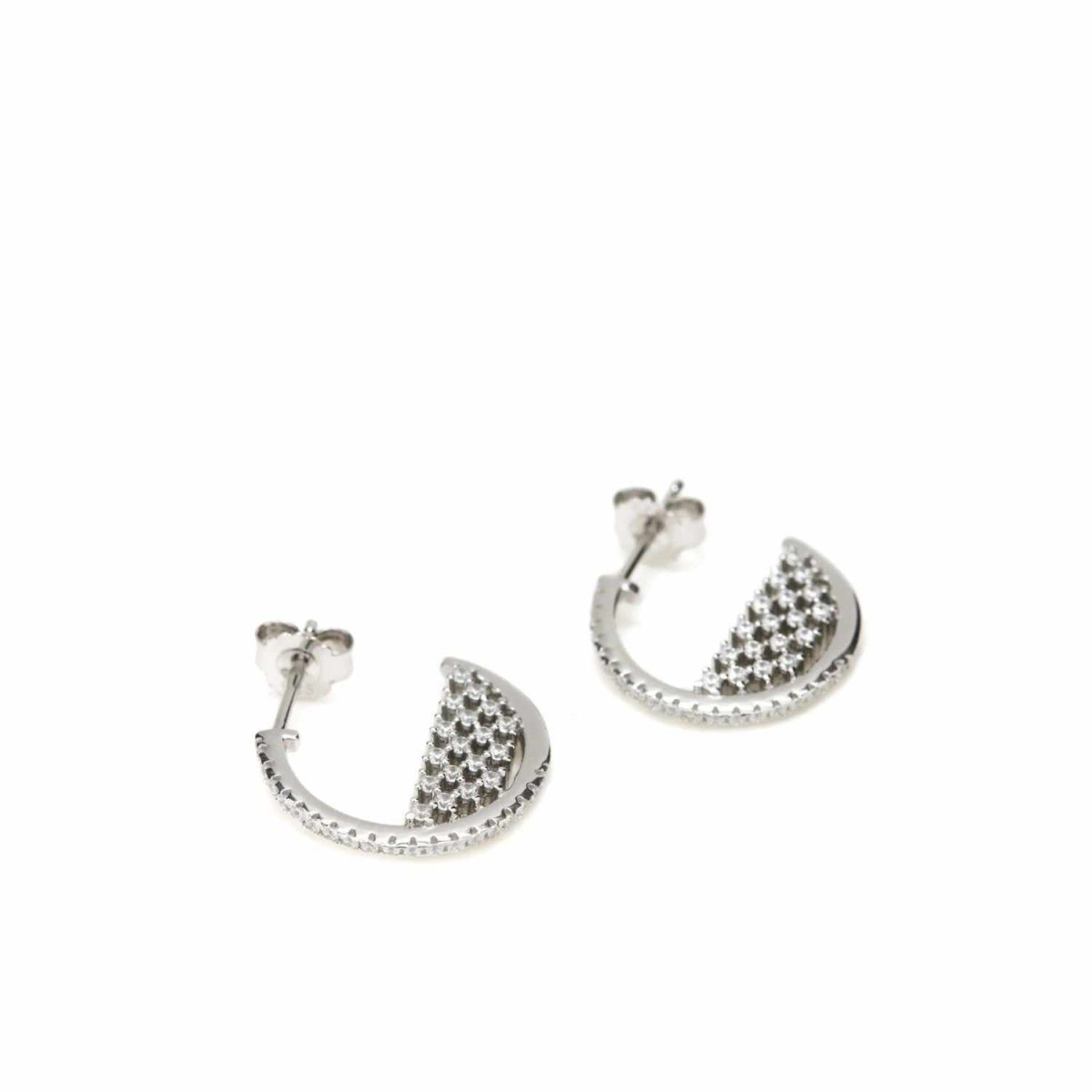 Pendientes aros pequeños circulares con pavé de circonitas-LINEARGENT