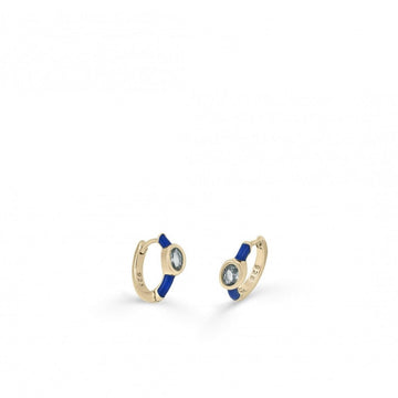 Pendientes aros pequeños diseño cuarzo adamantino central y esmalte azul