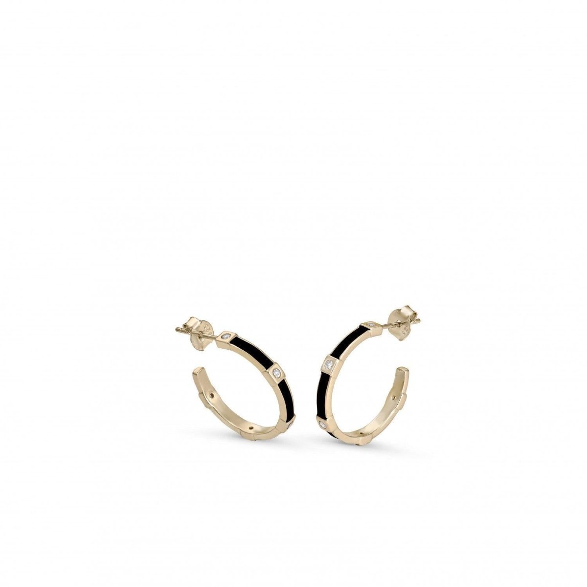 Pendientes aros pequeños diseño escalonado esmalte negro y circonitas-LINEARGENT