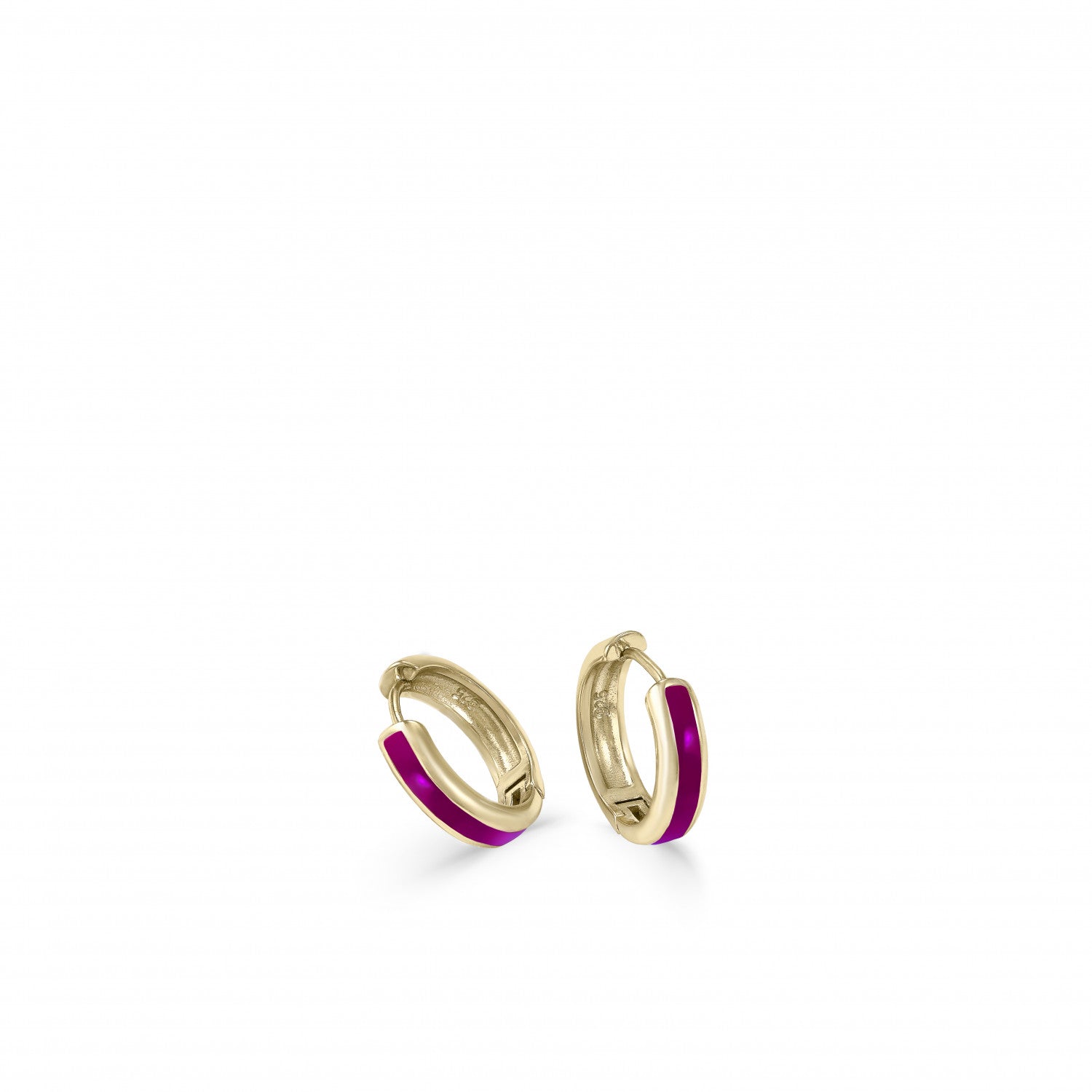 Pendientes aros pequeños diseño esmalte fucsia bañados en oro-LINEARGENT