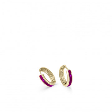 Pendientes aros pequeños diseño esmalte fucsia bañados en oro