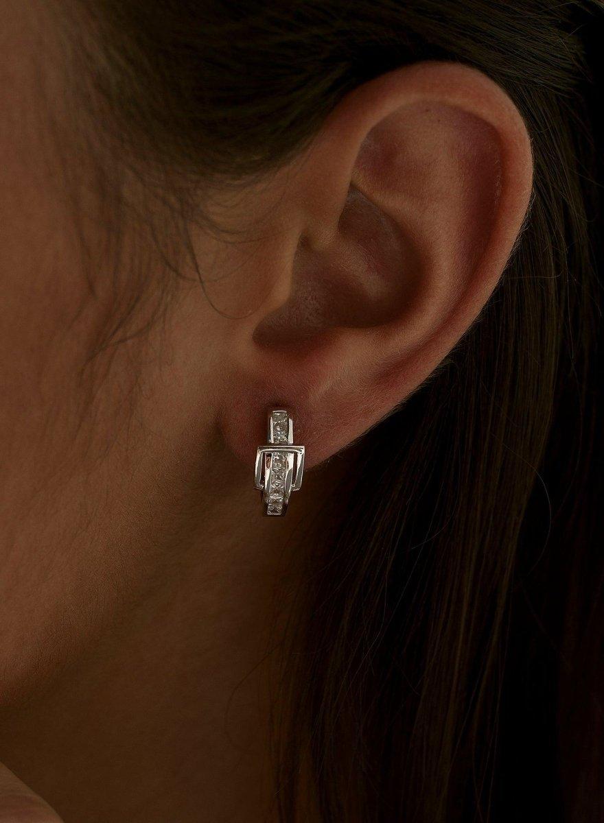 Pendientes aros pequeños diseño hebilla con circonitas-LINEARGENT