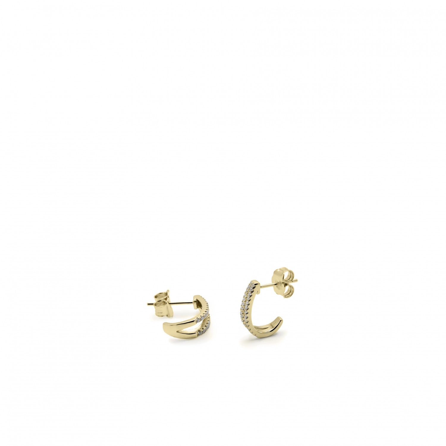 Pendientes aros pequeños diseño raíl de circonitas doble-LINEARGENT