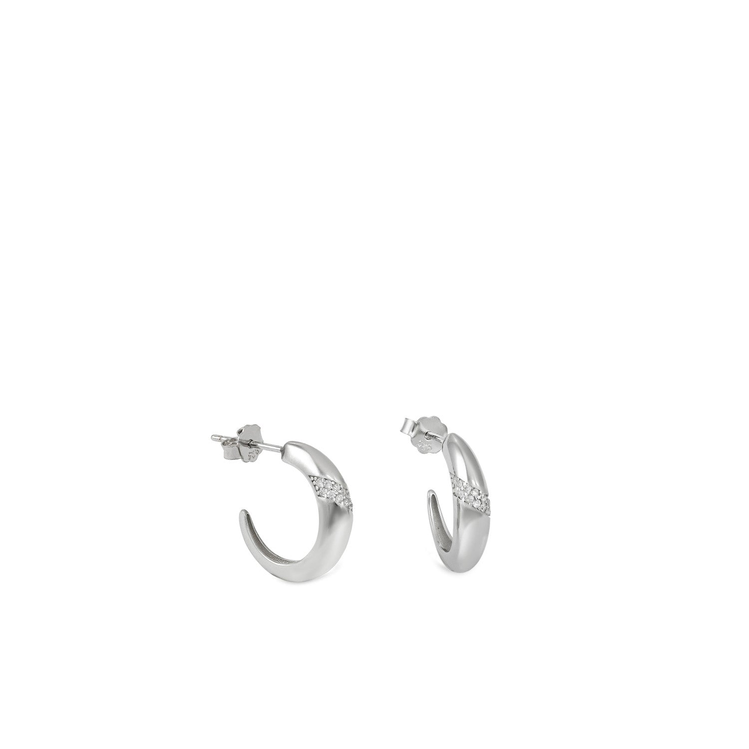 Pendientes aros pequeños diseño semiabierto con banda diagonal de circonita-LINEARGENT