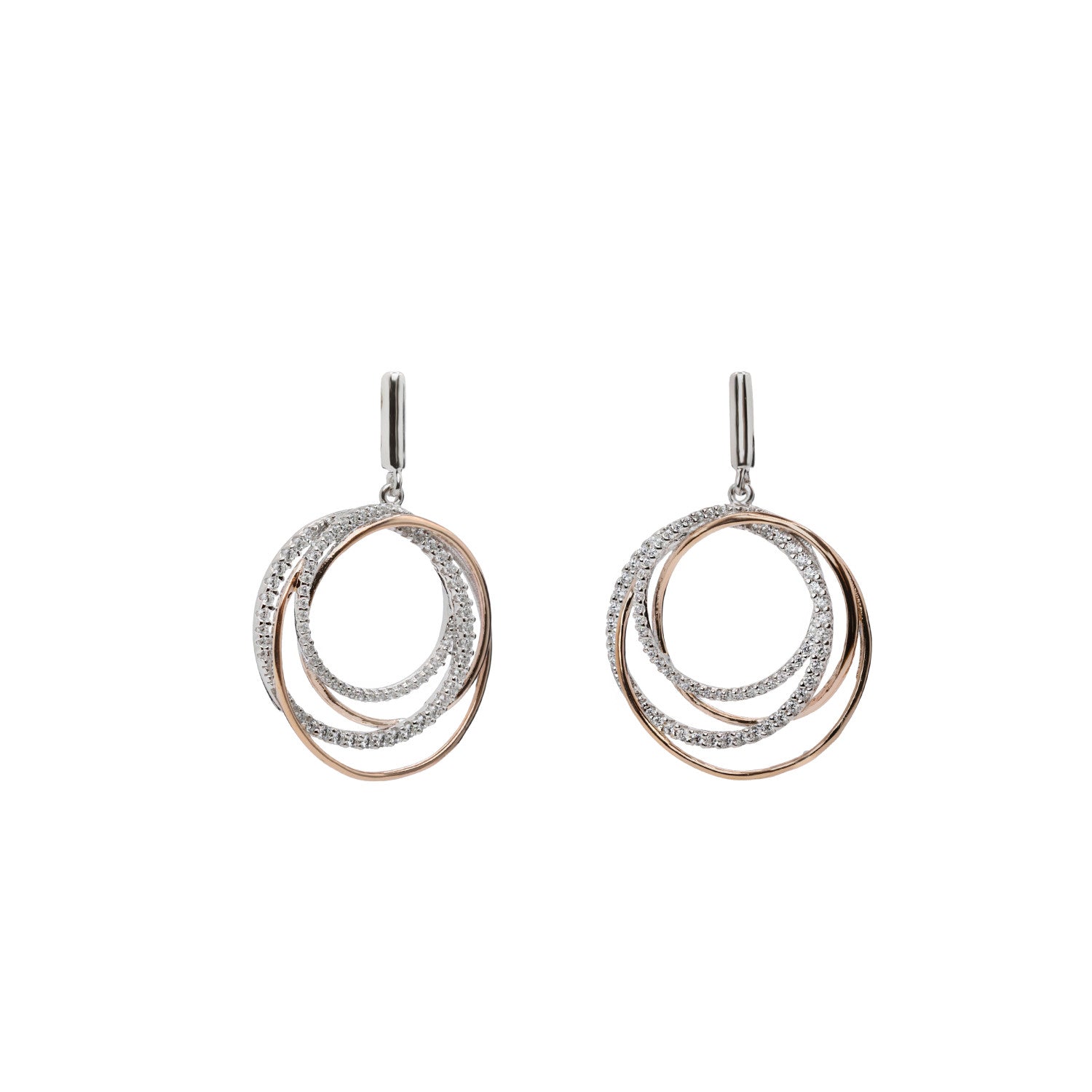 Pendientes bicolor diseño círculos entrelazados-LINEARGENT