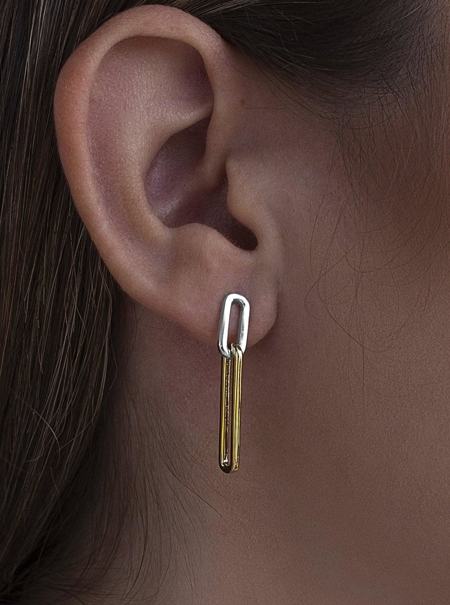 Pendientes bicolor diseño de dos eslabones medidas distintas-LINEARGENT