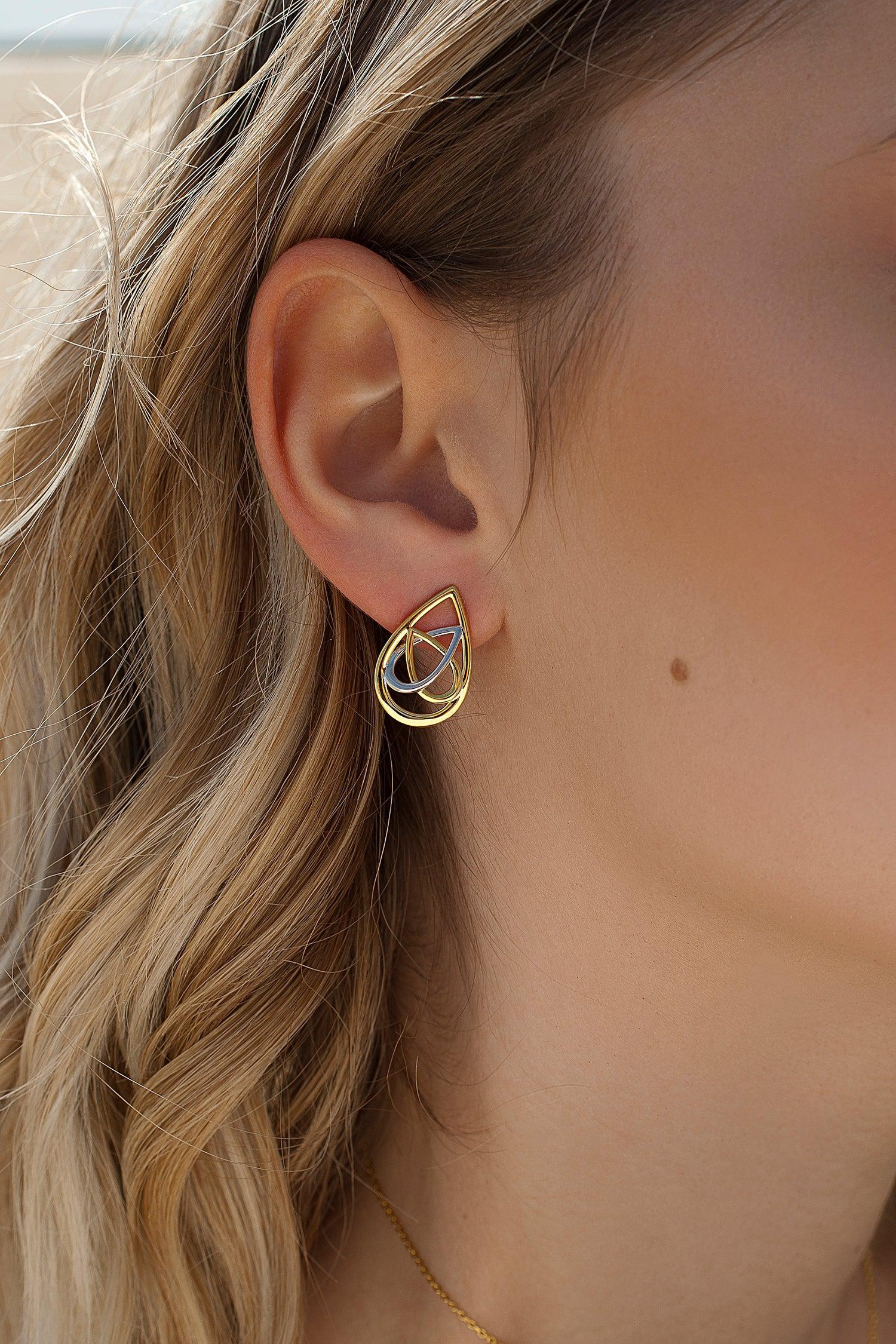 Pendientes bicolor diseño de triple lágrima-LINEARGENT