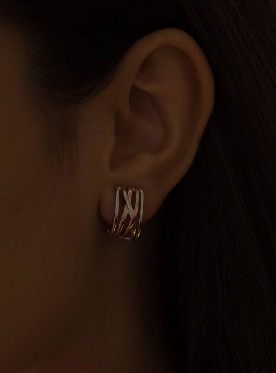 Pendientes bicolor diseño entrelazado de plata y plata vermeil-LINEARGENT