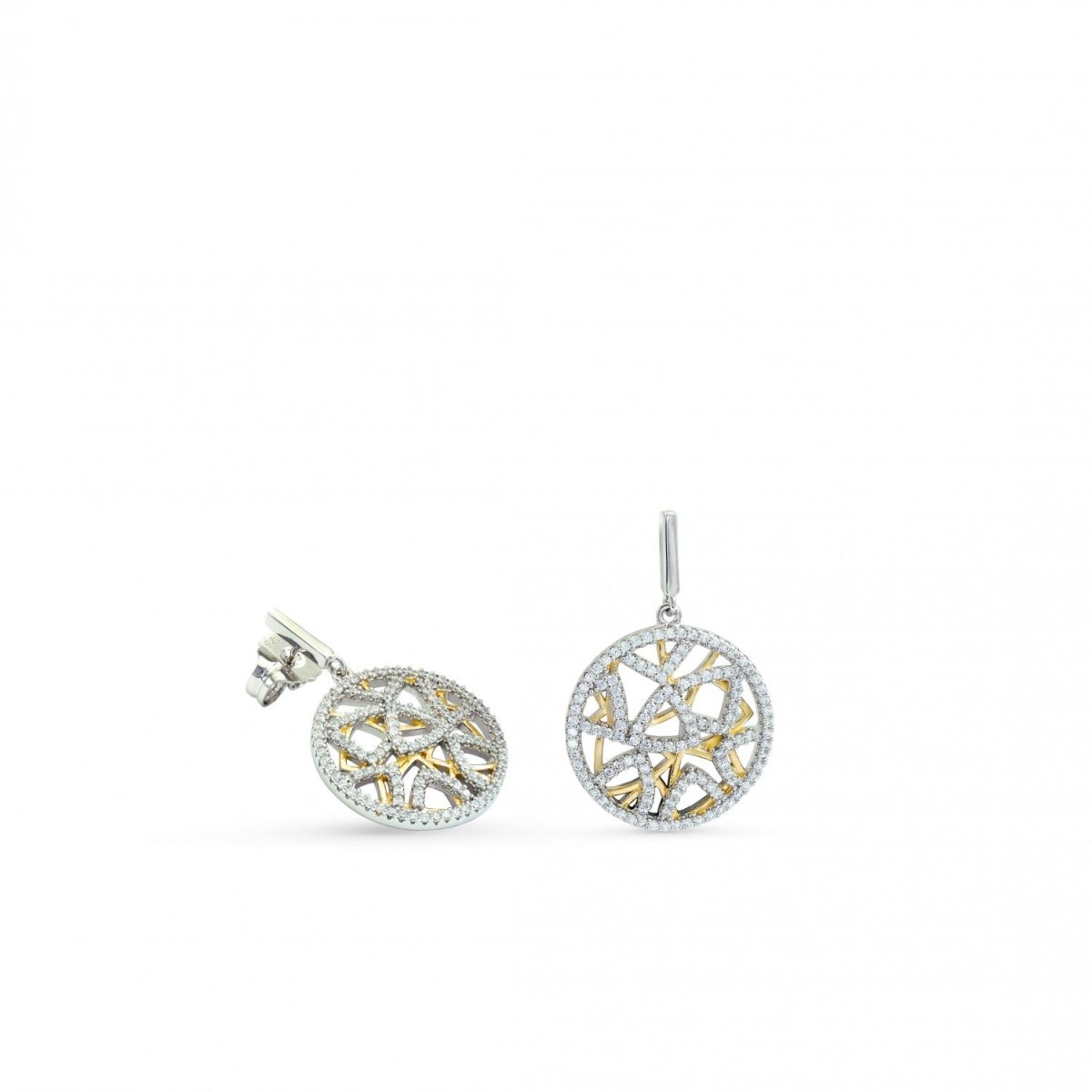 Pendientes bicolor diseño geométrico con circonitas-LINEARGENT