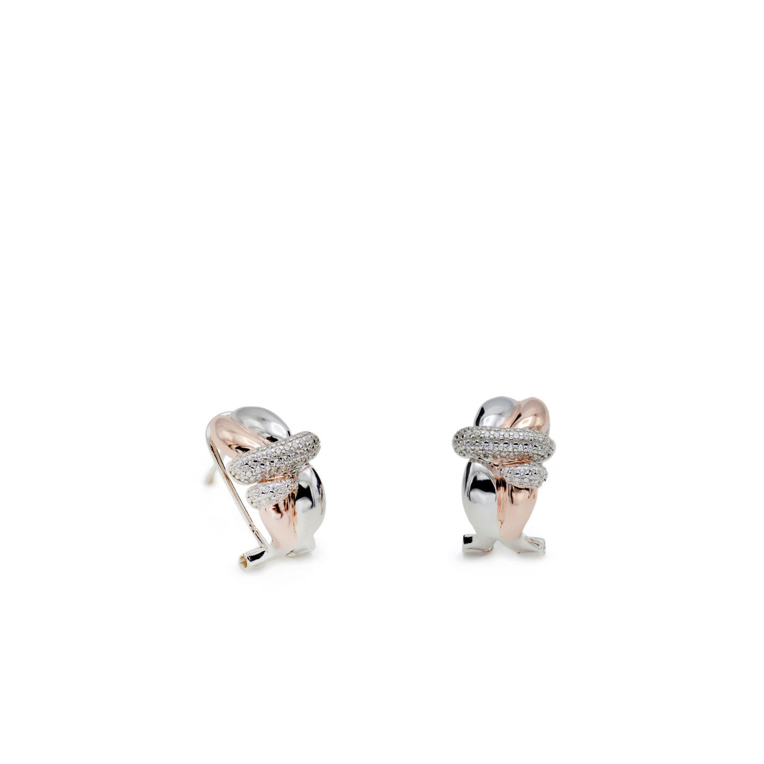 Pendientes bicolor diseño irregular abrazados por un carril de circonitas-LINEARGENT