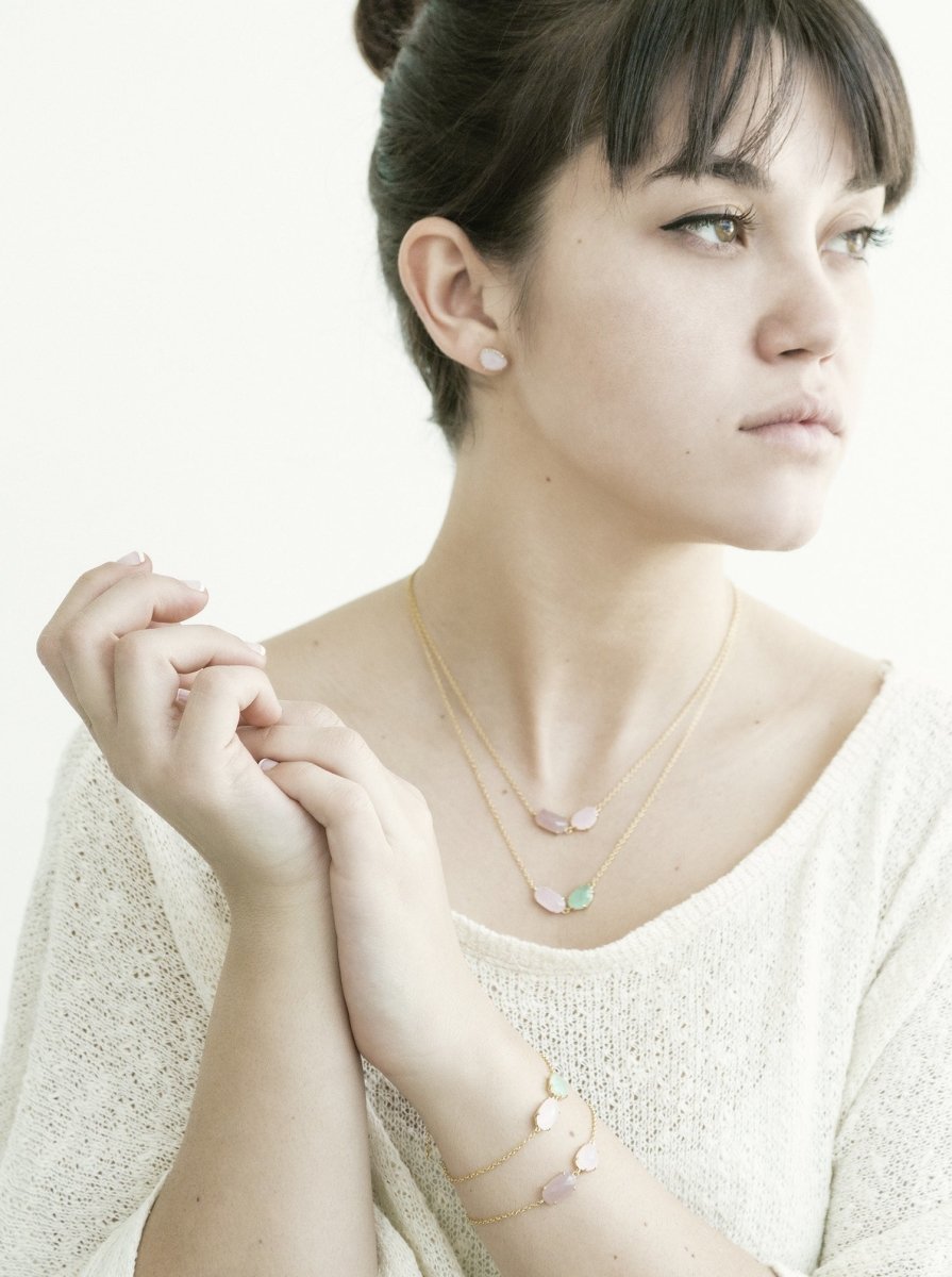 Pendientes botón con cuarzo adamantino rosa-LINEARGENT