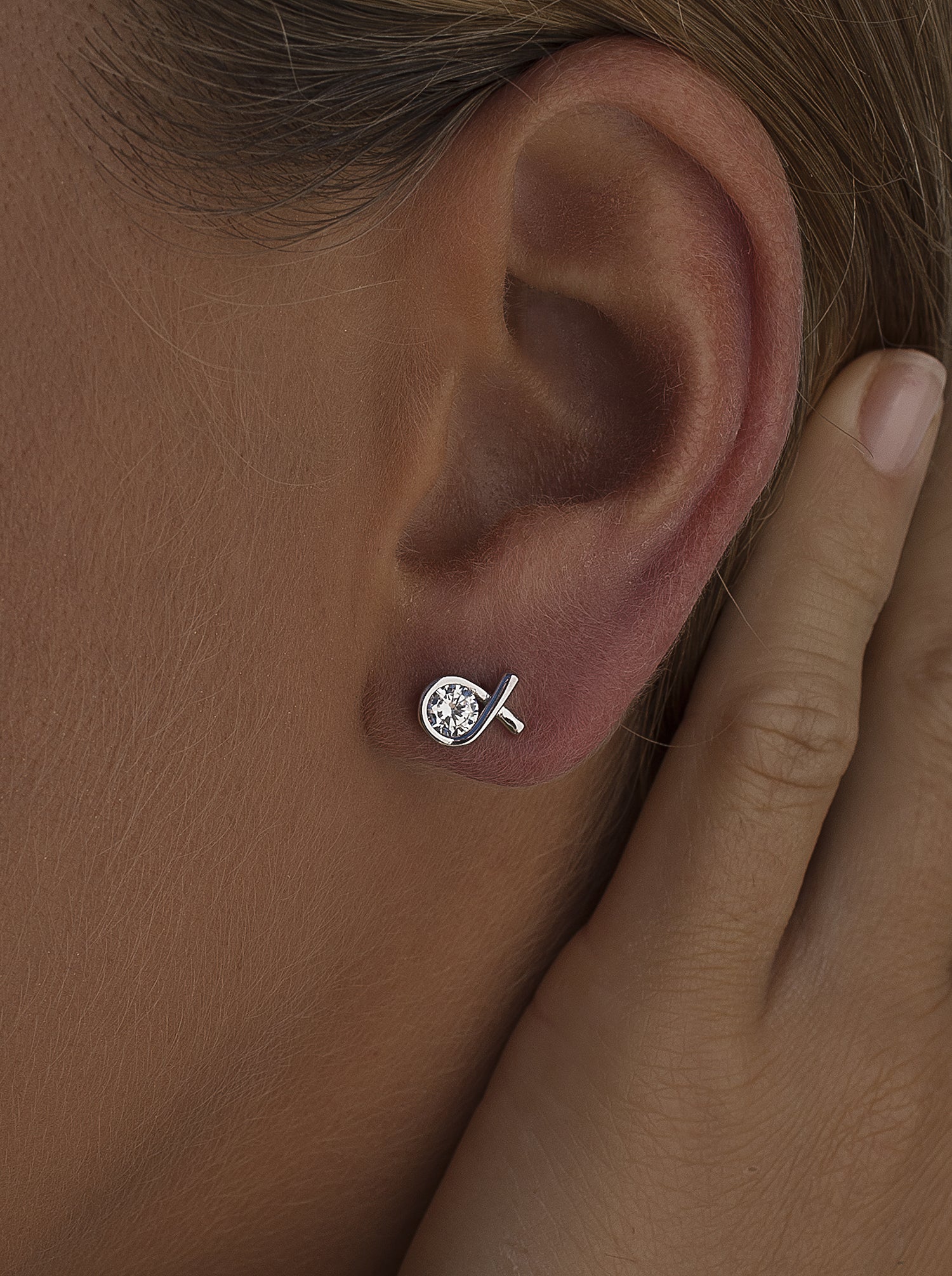 Pendientes botón diseño cruzado con circonita-LINEARGENT