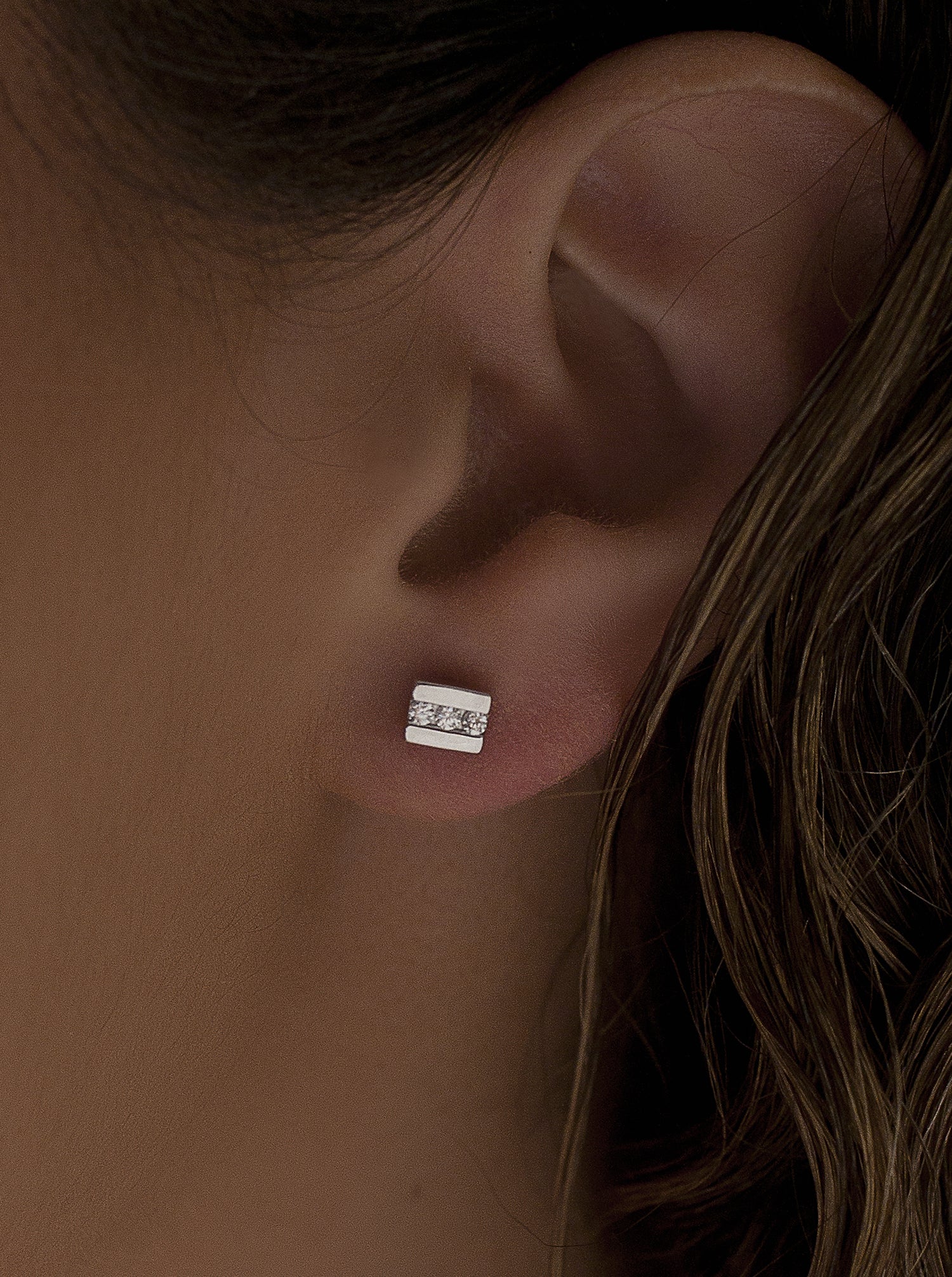 Pendientes botón diseño línea de tres circonitas-LINEARGENT