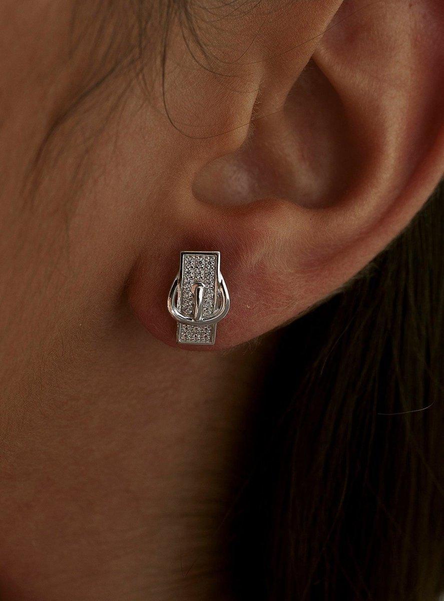 Pendientes brillantes pequeños diseño mini hebilla-LINEARGENT