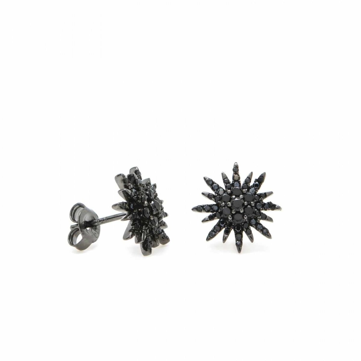 Pendientes brillantes pequeños diseño solar bañados en rutenio-LINEARGENT