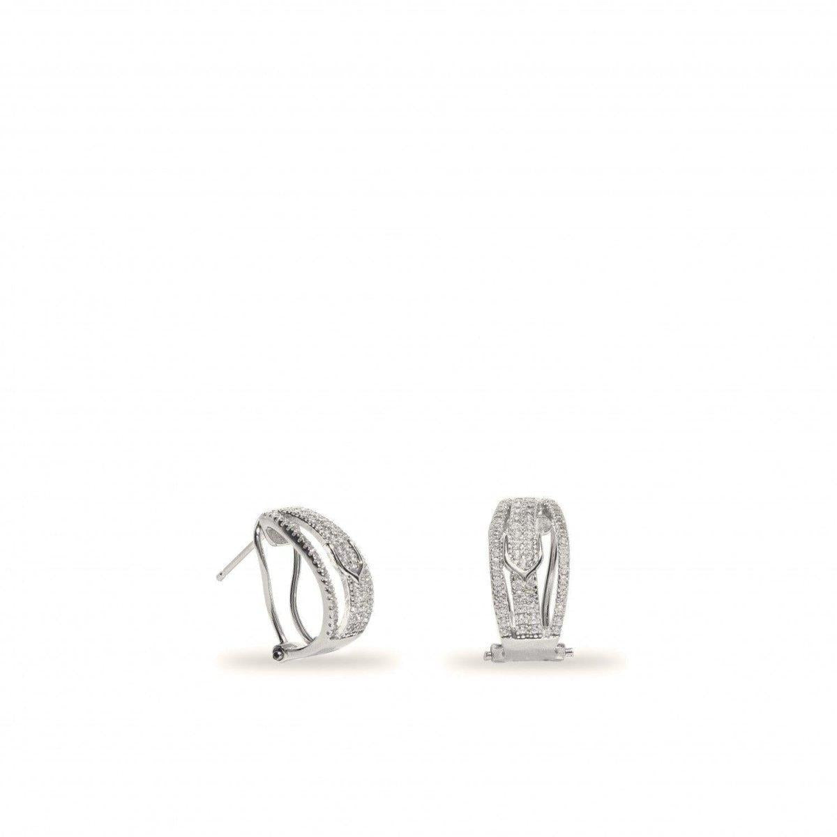 Pendientes cierre omega de plata diseño hebilla tres raíles con circonita-LINEARGENT