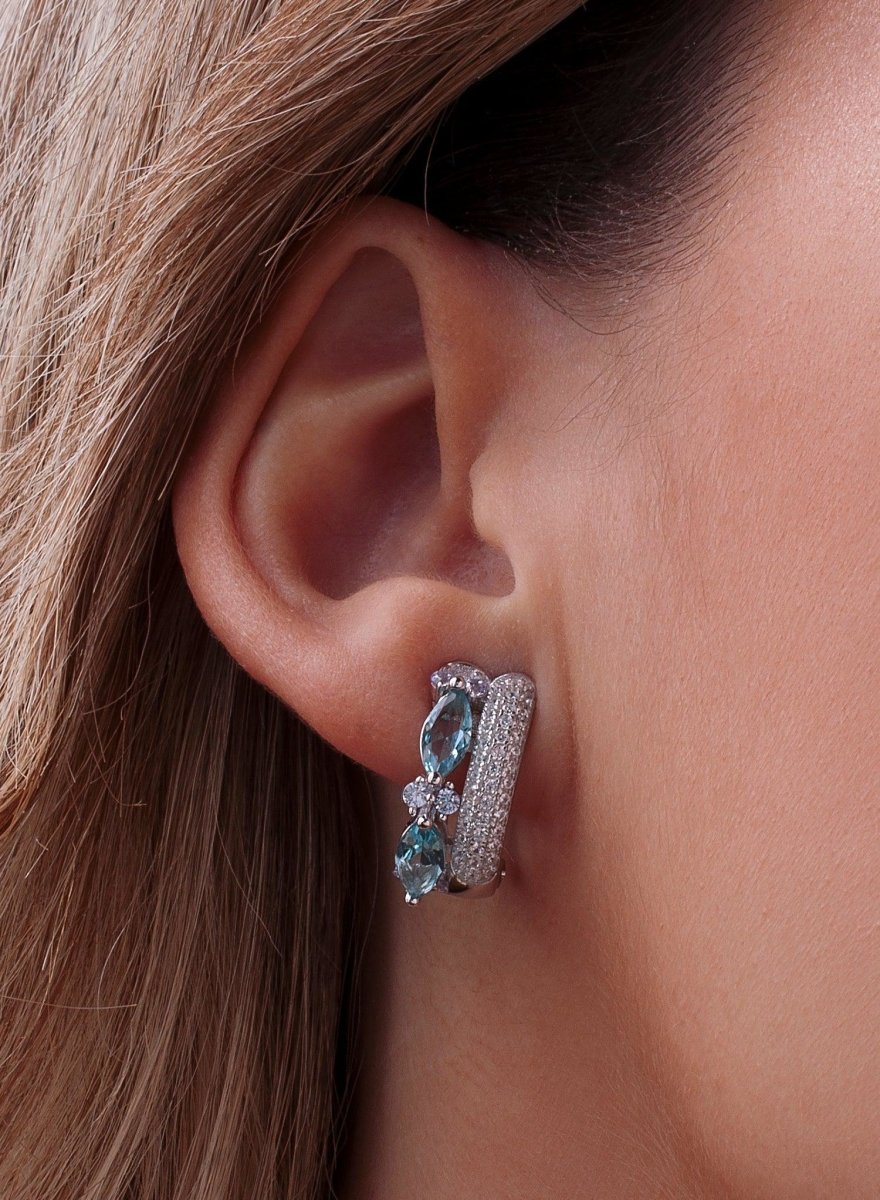 earrings silveromega clasp small design lateral zirconias size marquise BlueLINEARGENT