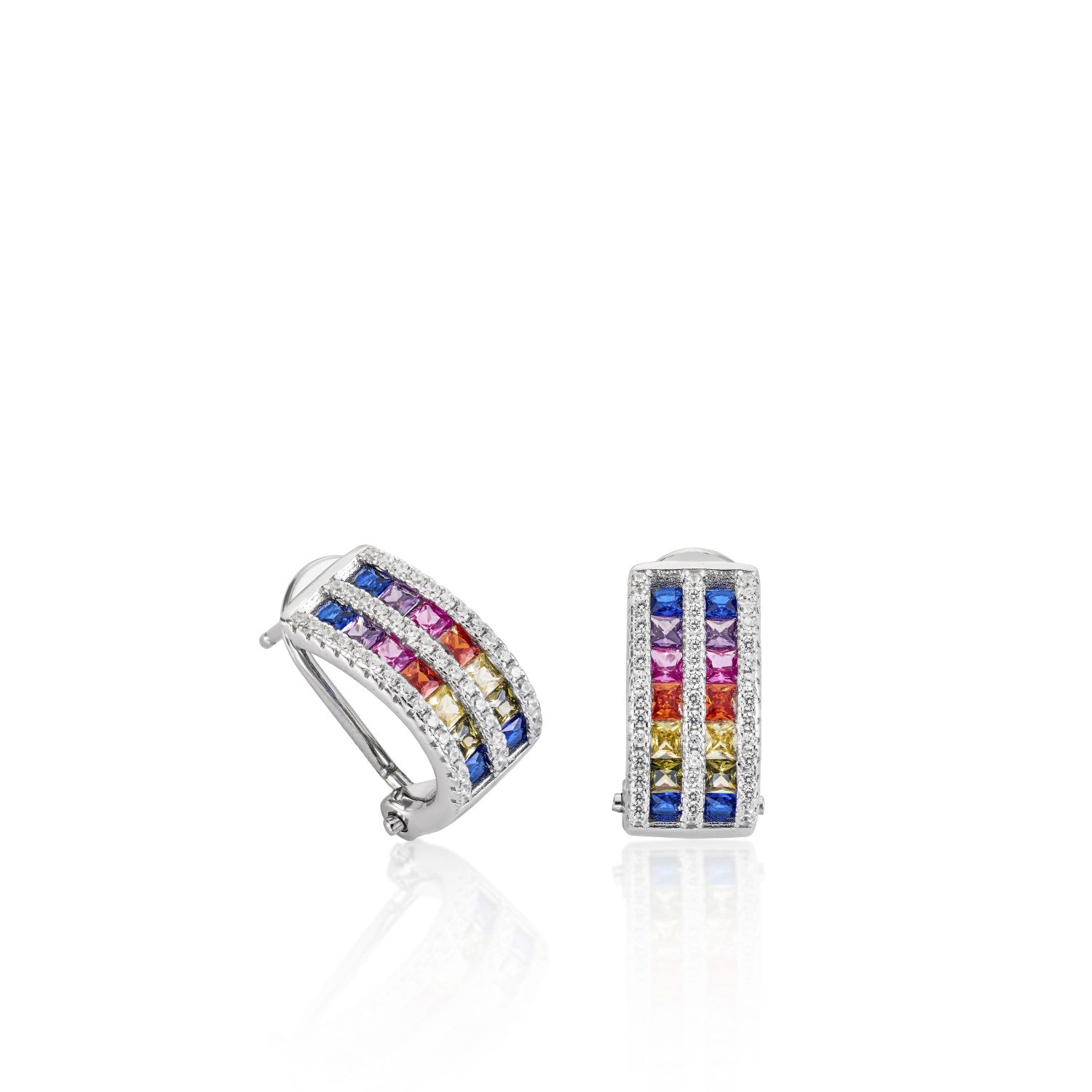 Pendientes cierre omega diseño doble raíl multicolor
