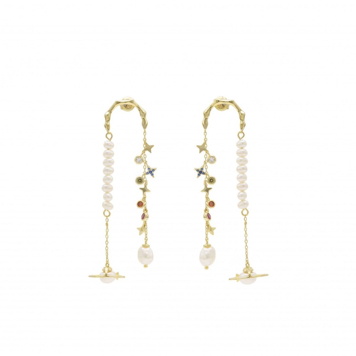 Pendientes con colgantes de perla y circonitas-LINEARGENT