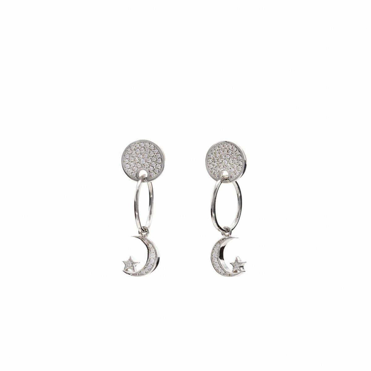 Pendientes con colgantes de plata motivo circular con circonitas-LINEARGENT