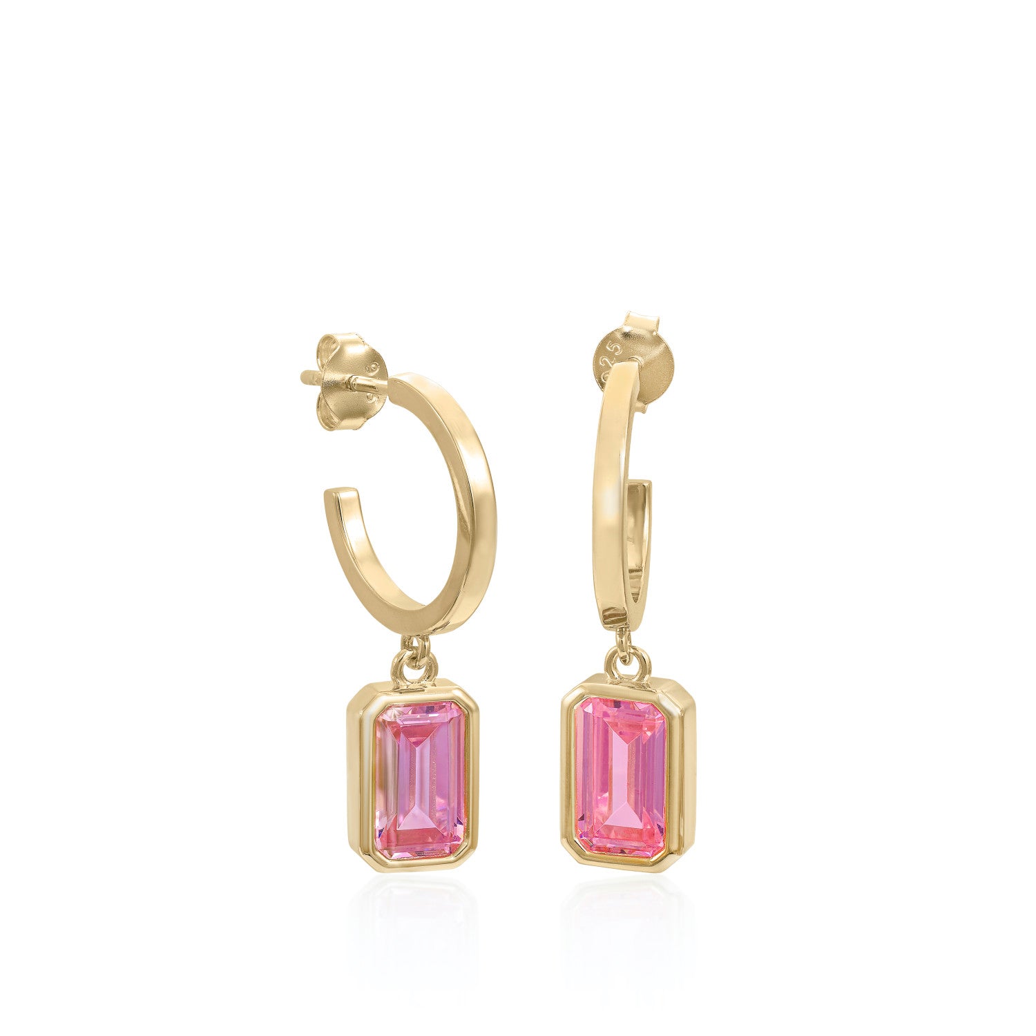 Pendientes con colgantes diseño aro con gema tono rosa-LINEARGENT