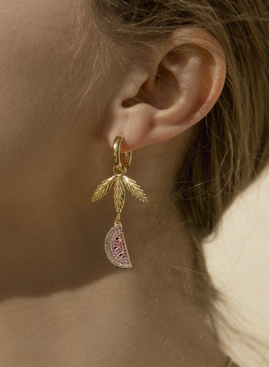 Pendientes con colgantes diseño charm de sandía y hojas-LINEARGENT