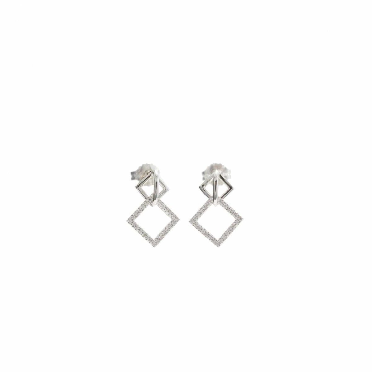 Pendientes con colgantes diseño de doble rombo y circonitas-LINEARGENT
