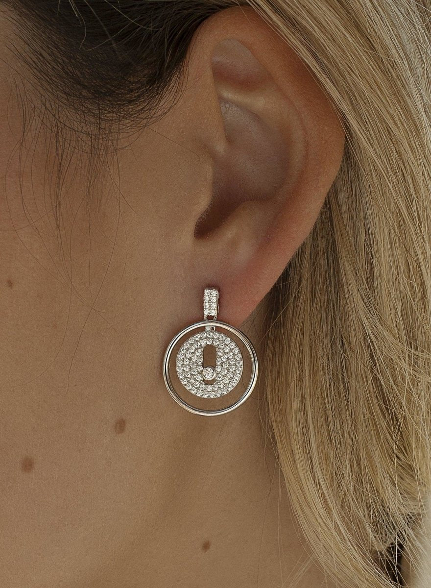 Pendientes con colgantes diseño doble botón con circonita-LINEARGENT