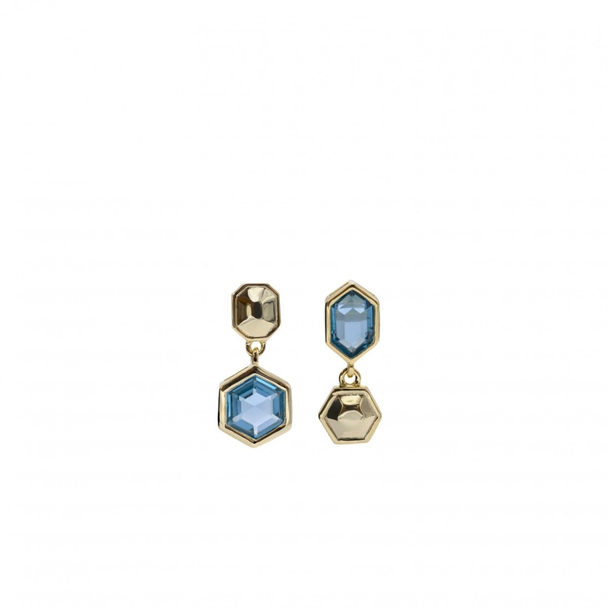 Pendientes con colgantes diseño hexagonal y gema azul-LINEARGENT