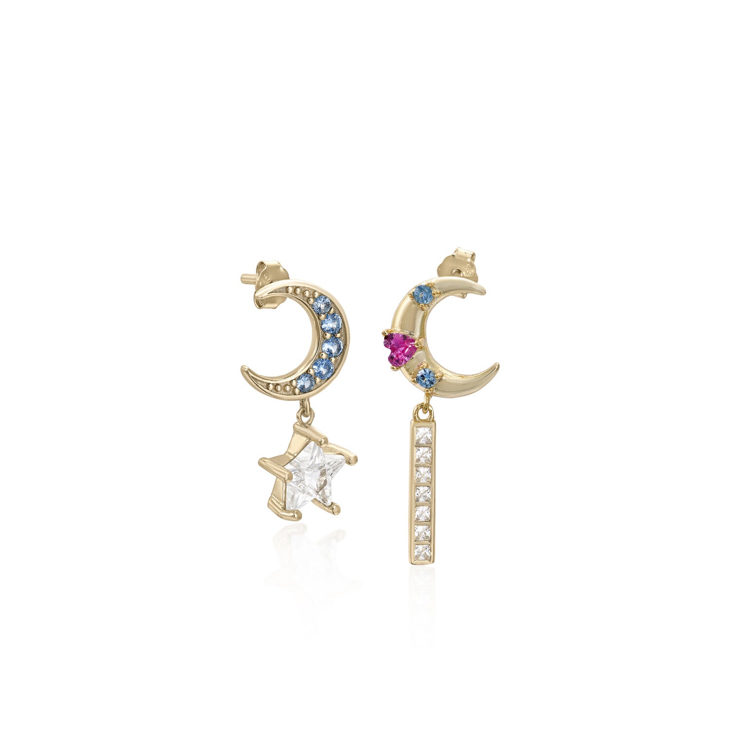 Pendientes con colgantes diseño lunar con gemas de colores-LINEARGENT