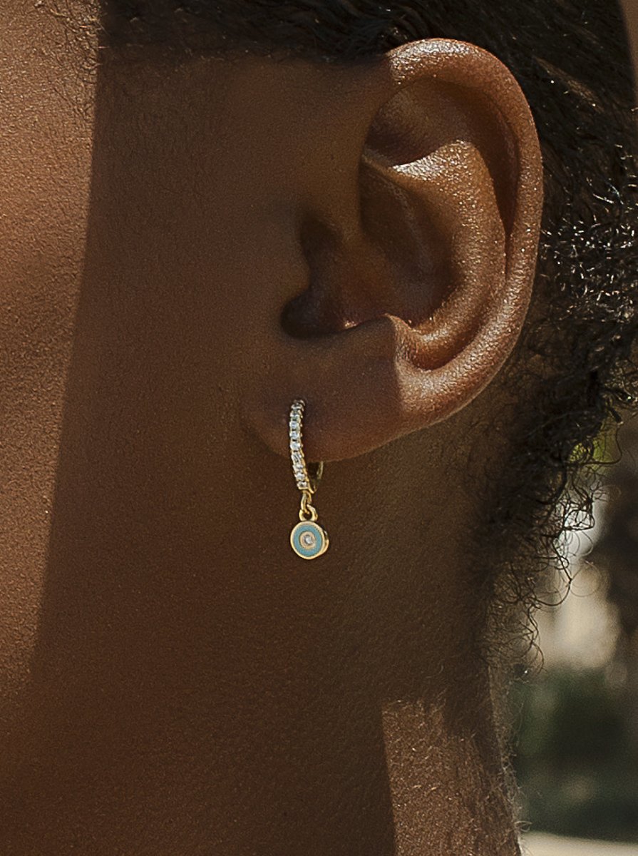 Pendientes con colgantes en plata diseño círculo azul con esmalte-LINEARGENT