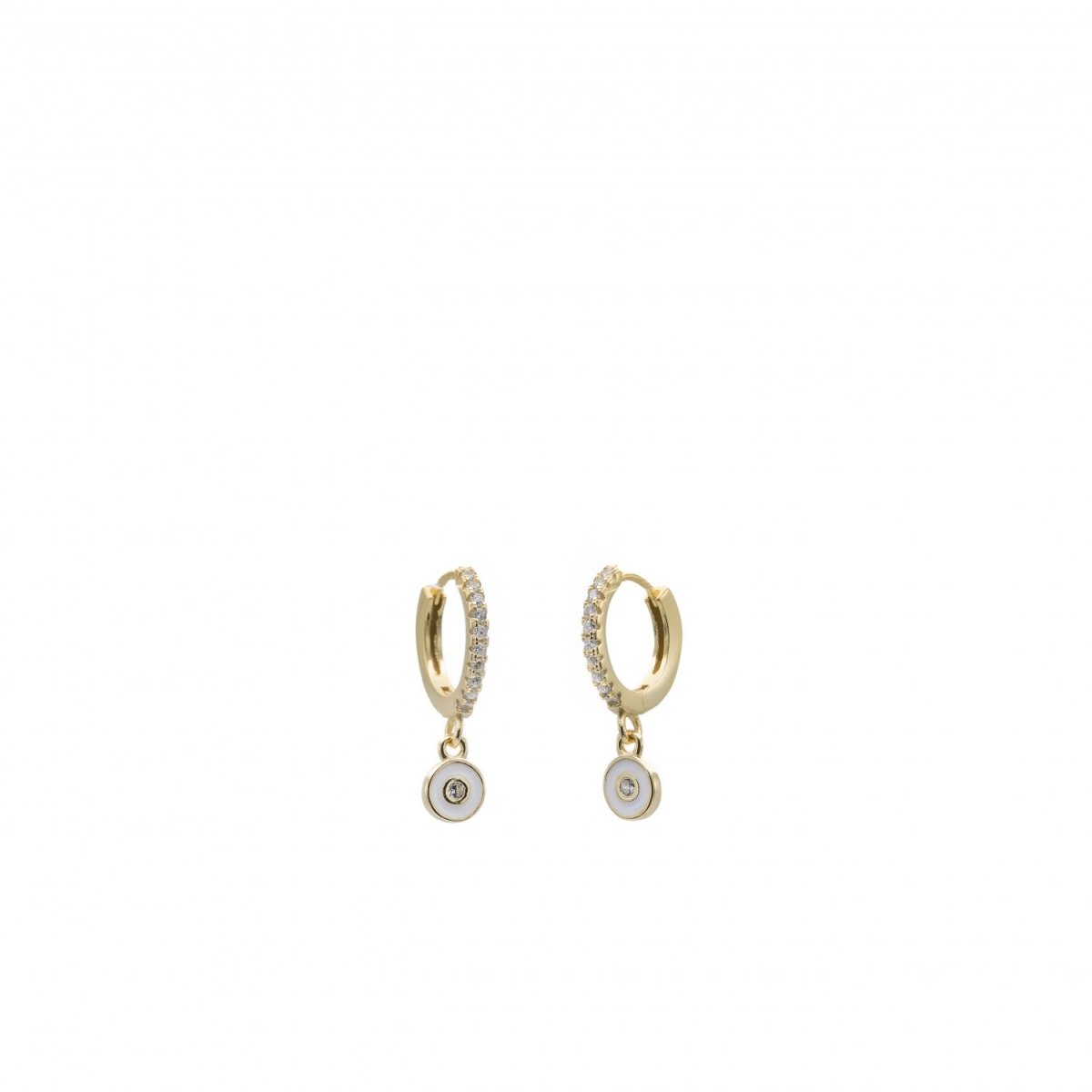 Pendientes con colgantes en plata diseño círculo blanco con esmalte-LINEARGENT