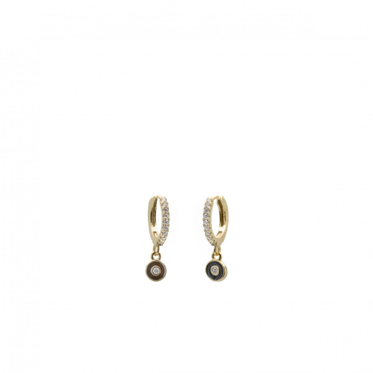 Pendientes con colgantes en plata diseño círculo negro con esmalte-LINEARGENT