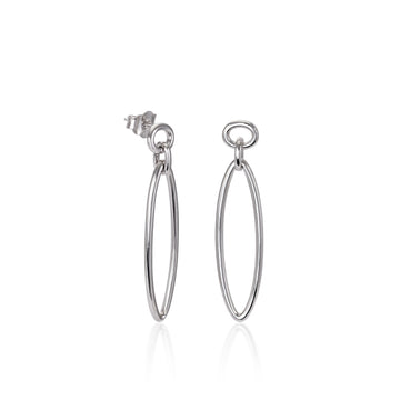 Pendientes con colgantes en plata lisa con un pequeño aro y diseño ovalado