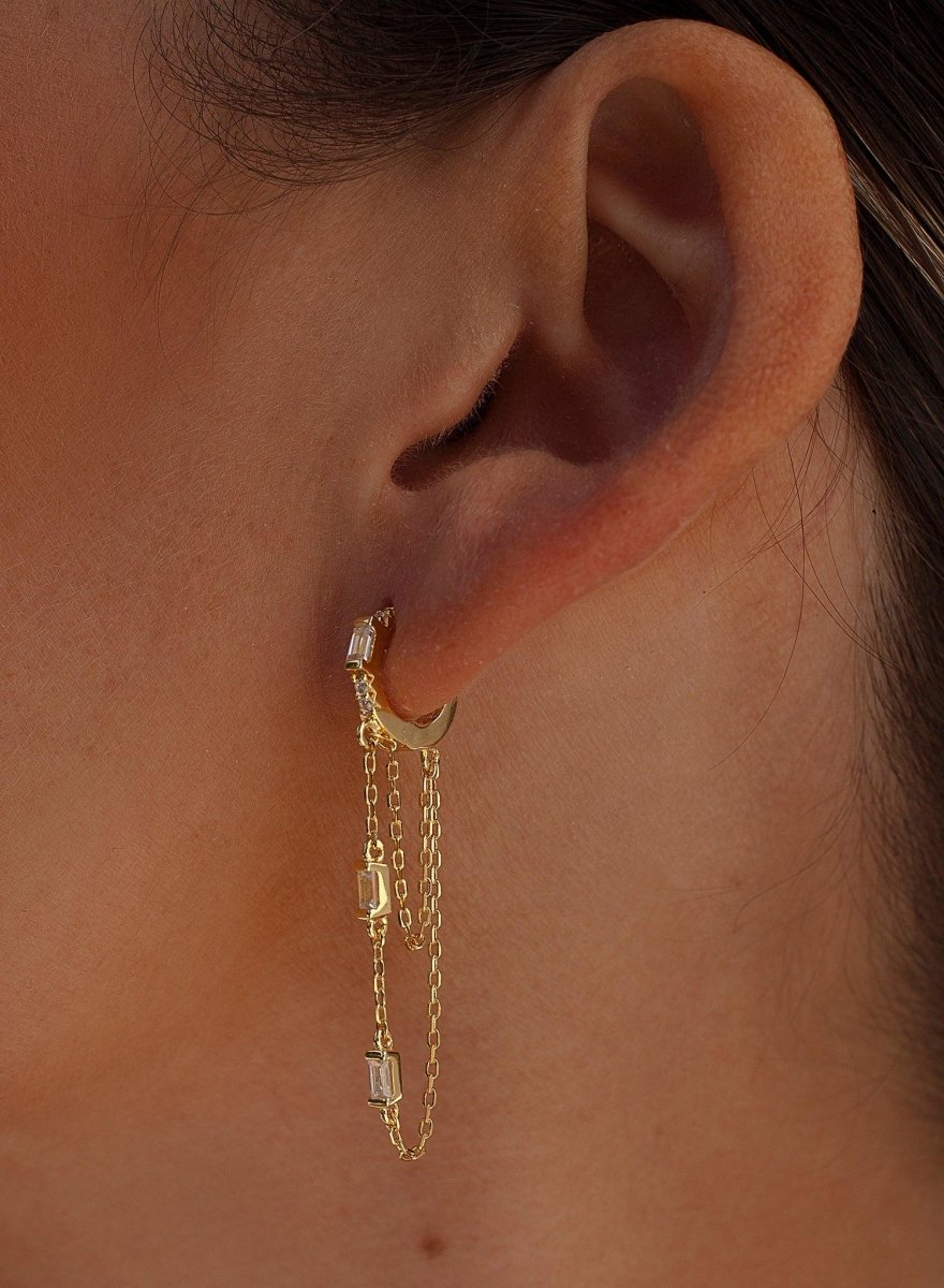 Pendientes con colgantes plata dorado diseño cadenas-LINEARGENT