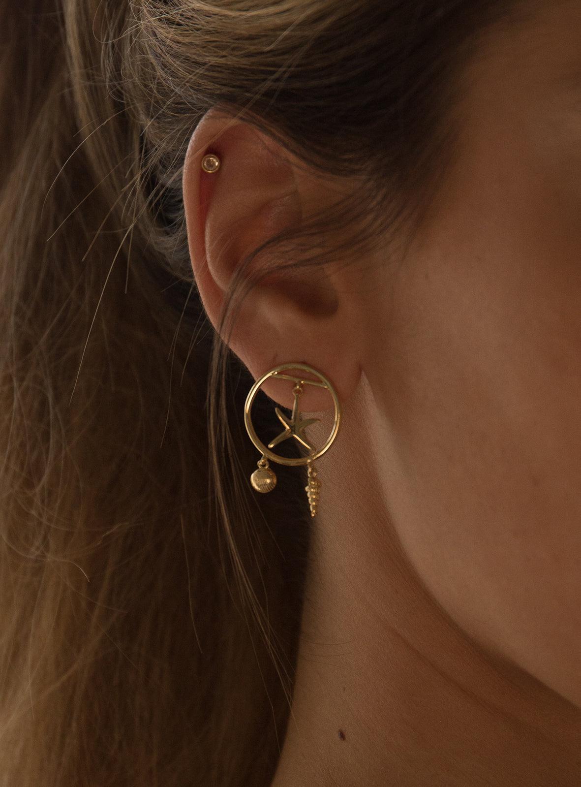 Pendientes con colgantes triple motivo diseño marino-LINEARGENT