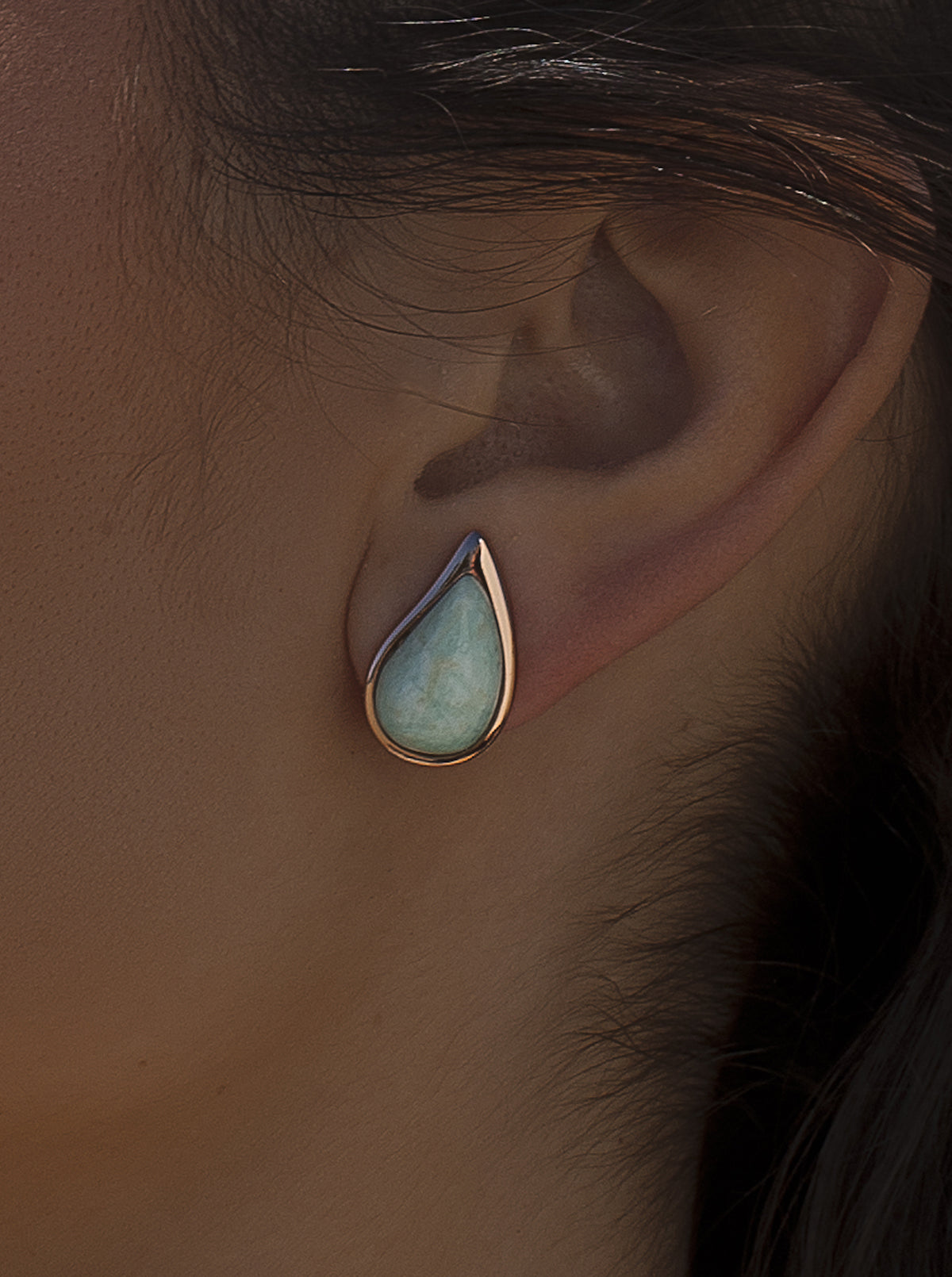 Pendientes con piedra aquamarina en forma de gota-LINEARGENT