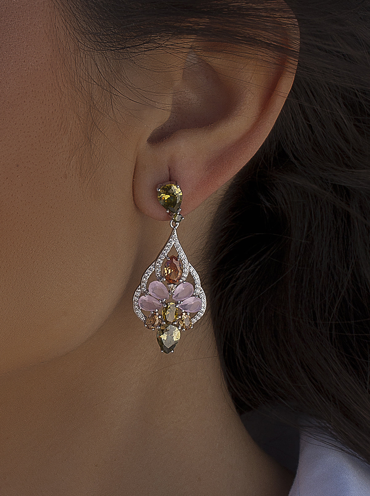 Pendientes con piedras de plata diseño barroco con tonos romanticos-LINEARGENT