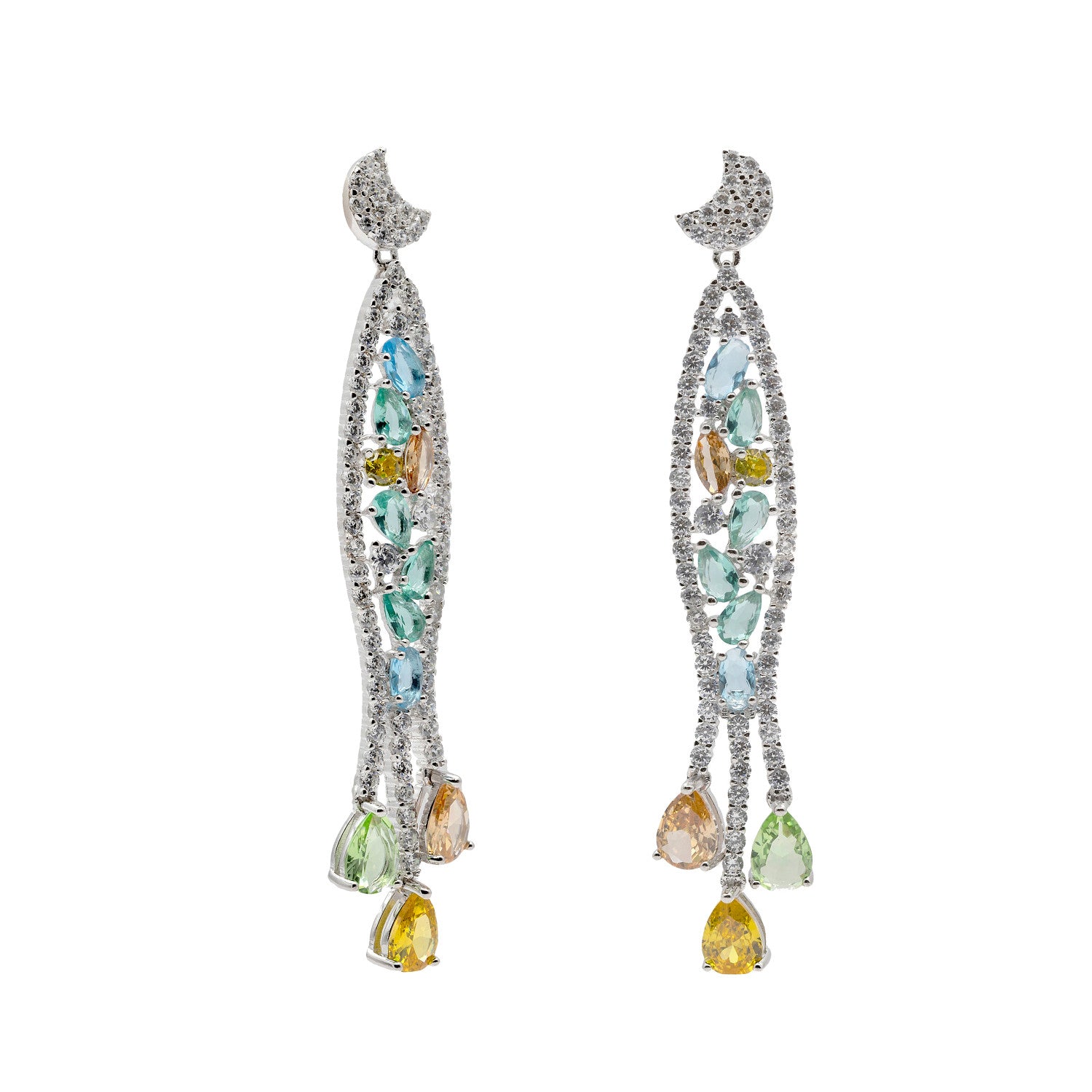 Pendientes con piedras largos diseño barroco en tonos fríos-LINEARGENT