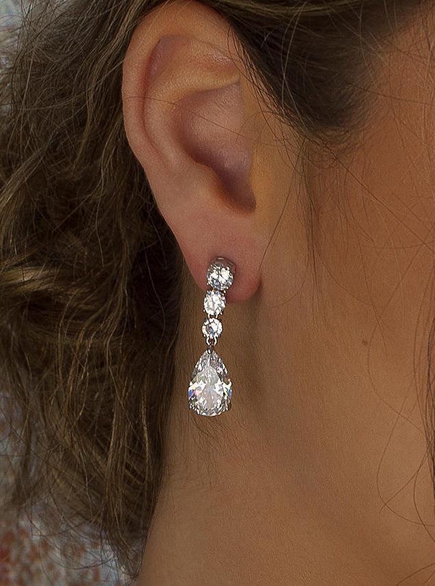 Pendientes de novia pequeños plata festivos y elegantes-LINEARGENT
