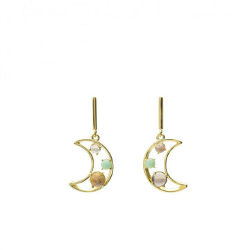 Pendientes de piedra natural con motivo de luna y baño de oro